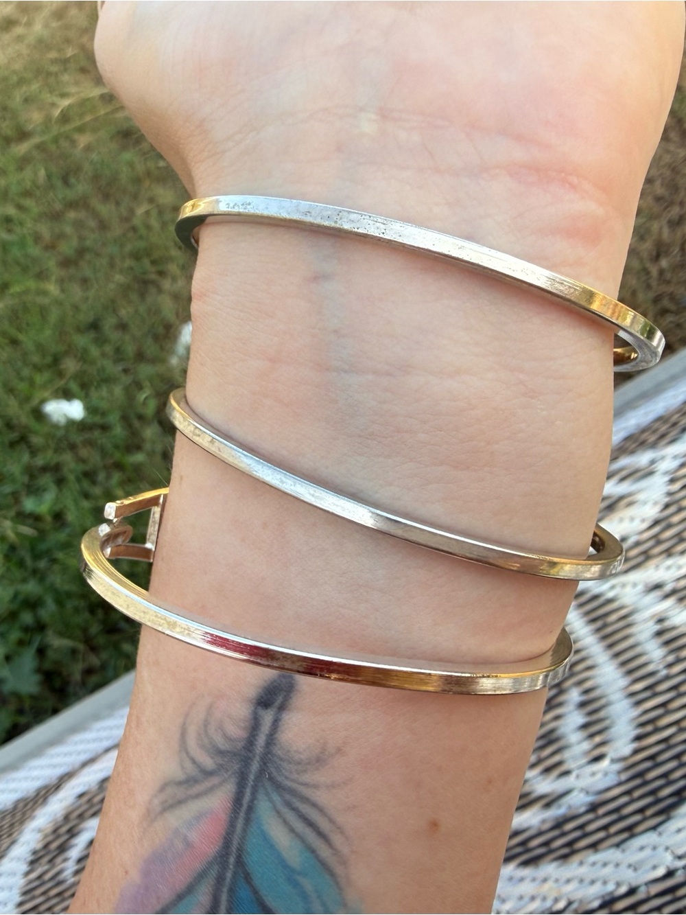 Mexican silver hinge Inlay Shell Bangle Bracelets - Picture 4 of 5